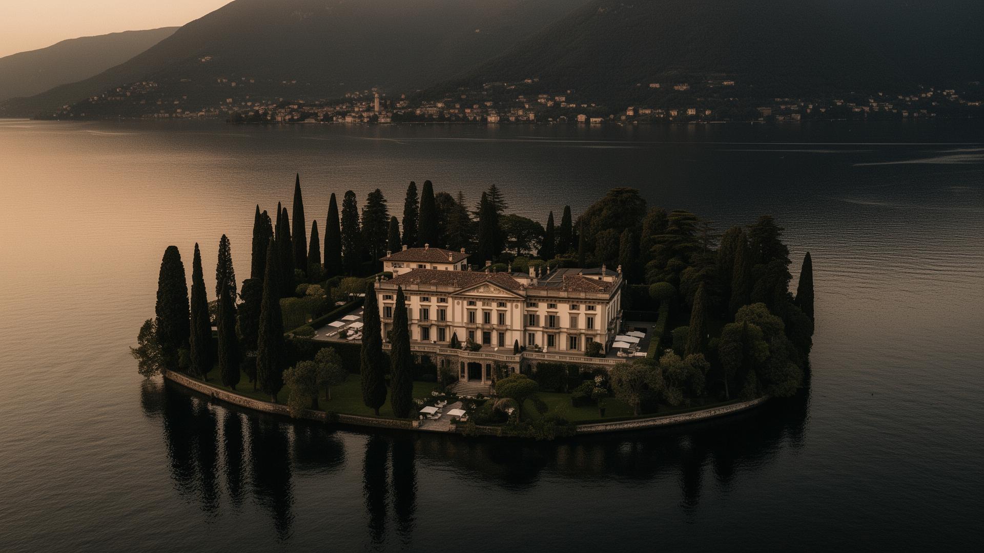 A private estate at dusk on Lake Como